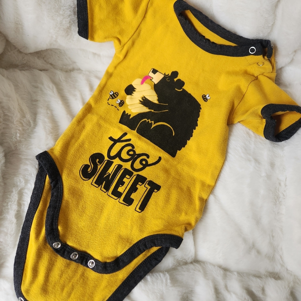 Lazy One Yellow Baby Bodysuit with Dark Trim and Bear Print